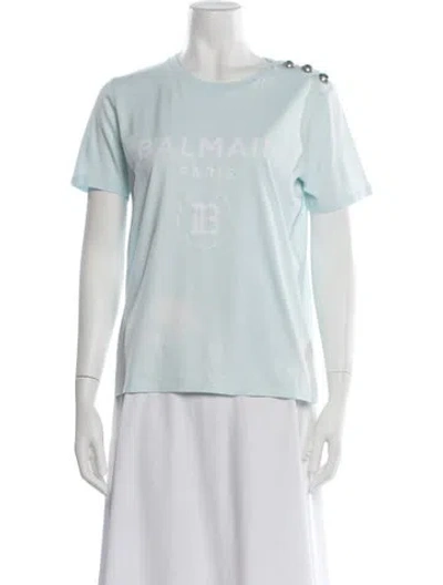 Pre-owned Balmain Graphic Print Crew Neck T-shirt In Blue