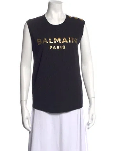 Pre-owned Balmain Graphic Print Crew Neck T-shirt In Blue