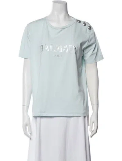 Pre-owned Balmain Graphic Print Crew Neck T-shirt In Blue