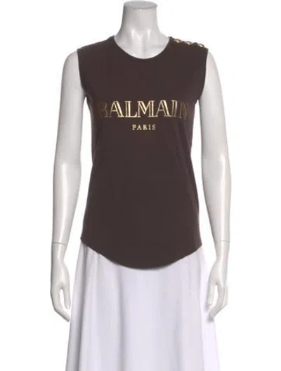 Pre-owned Balmain Graphic Print Crew Neck T-shirt In Brown