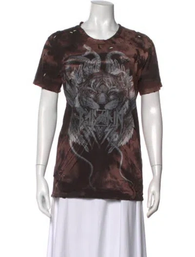 Pre-owned Balmain Graphic Print Crew Neck T-shirt In Brown
