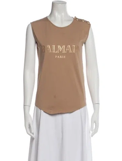 Pre-owned Balmain Graphic Print Crew Neck T-shirt In Brown
