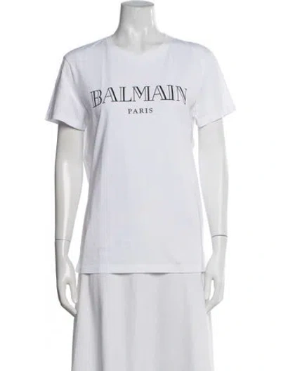 Pre-owned Balmain Graphic Print Crew Neck T-shirt In Gold/white