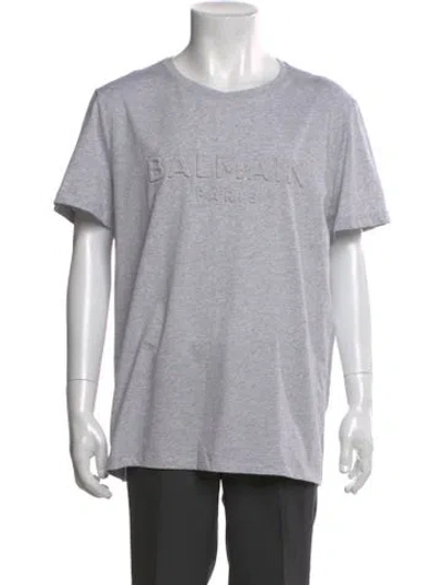 Pre-owned Balmain Graphic Print Crew Neck T-shirt In Gray