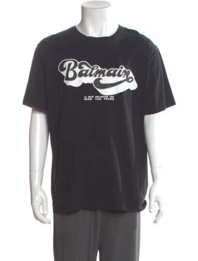 Pre-owned Balmain Graphic Print Crew Neck T-shirt In Gray