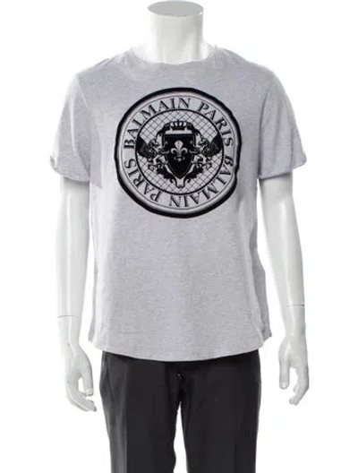 Pre-owned Balmain Graphic Print Crew Neck T-shirt In Gray