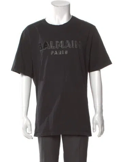 Pre-owned Balmain Graphic Print Crew Neck T-shirt In Gray