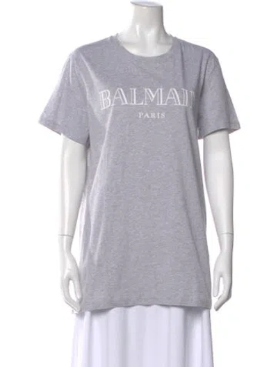 Pre-owned Balmain Graphic Print Crew Neck T-shirt In Gray