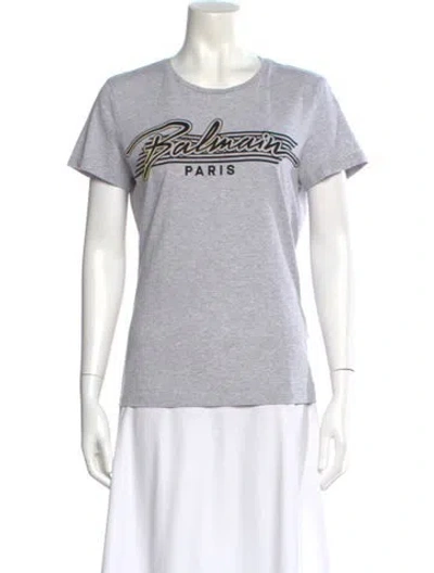 Pre-owned Balmain Graphic Print Crew Neck T-shirt In Gray