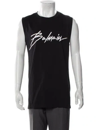 Pre-owned Balmain Graphic Print Crew Neck T-shirt In Gray