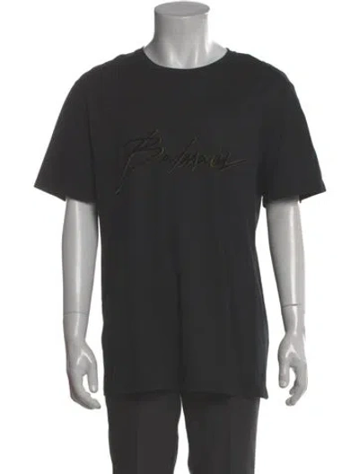 Pre-owned Balmain Graphic Print Crew Neck T-shirt In Gray