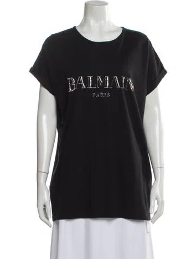 Pre-owned Balmain Graphic Print Crew Neck T-shirt In Gray