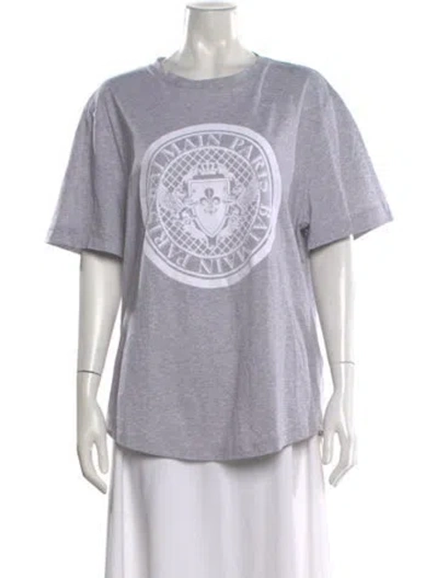Pre-owned Balmain Graphic Print Crew Neck T-shirt In Gray