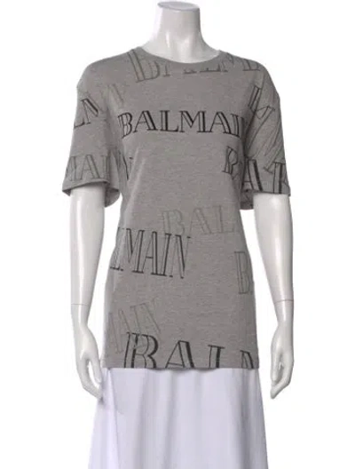 Pre-owned Balmain Graphic Print Crew Neck T-shirt In Gray