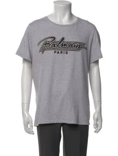 Pre-owned Balmain Graphic Print Crew Neck T-shirt In Gray