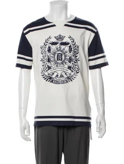 Pre-owned Balmain Graphic Print Crew Neck T-shirt In Gray