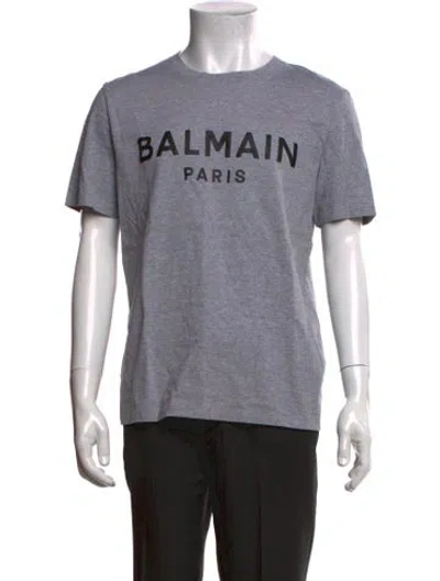 Pre-owned Balmain Graphic Print Crew Neck T-shirt In Gray