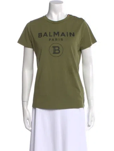 Pre-owned Balmain Graphic Print Crew Neck T-shirt In Green