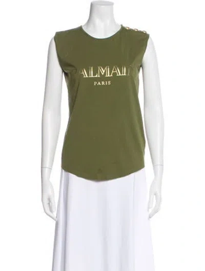 Pre-owned Balmain Graphic Print Crew Neck T-shirt In Green