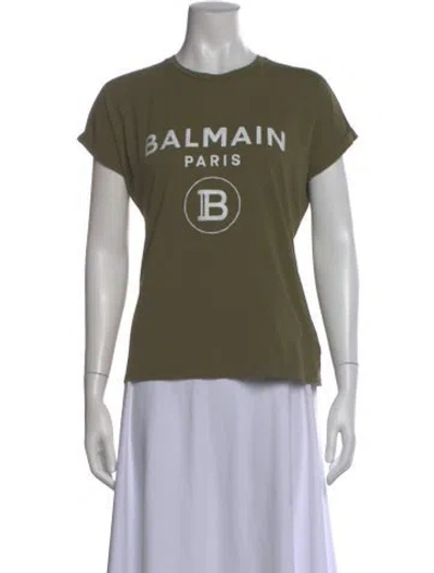 Pre-owned Balmain Graphic Print Crew Neck T-shirt In Green