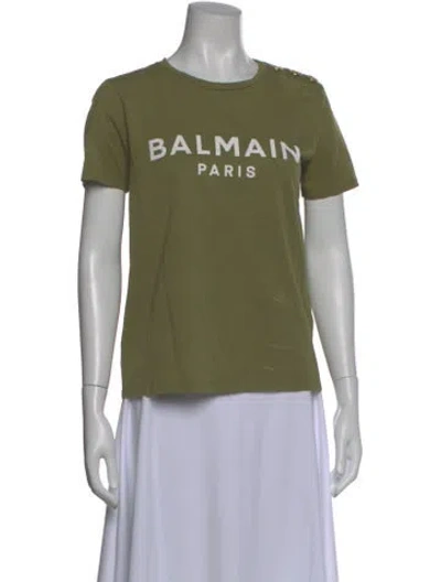 Pre-owned Balmain Graphic Print Crew Neck T-shirt In Green