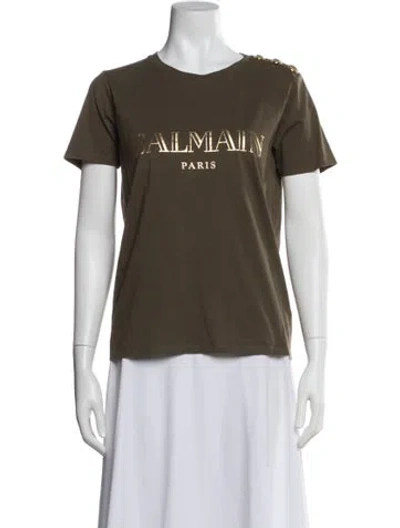 Pre-owned Balmain Graphic Print Crew Neck T-shirt In Green