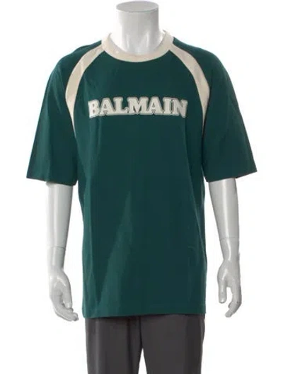 Pre-owned Balmain Graphic Print Crew Neck T-shirt In Green