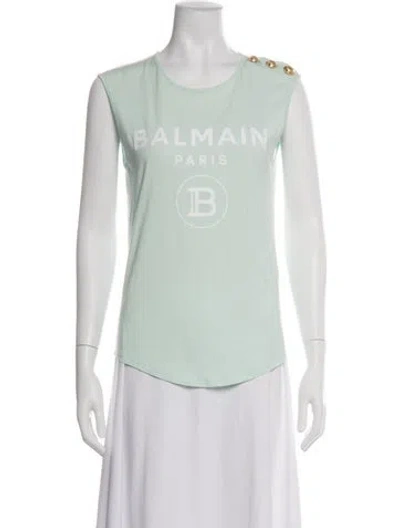 Pre-owned Balmain Graphic Print Crew Neck T-shirt In Green