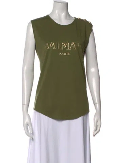 Pre-owned Balmain Graphic Print Crew Neck T-shirt In Green