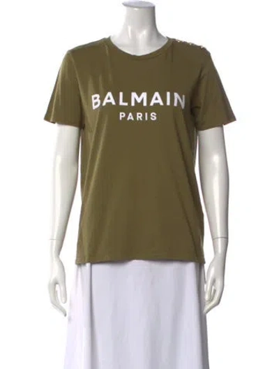 Pre-owned Balmain Graphic Print Crew Neck T-shirt In Green