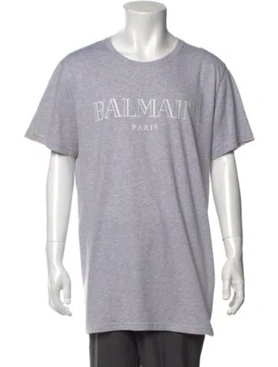 Pre-owned Balmain Graphic Print Crew Neck T-shirt In Grey