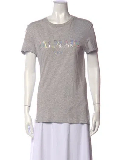 Pre-owned Balmain Graphic Print Crew Neck T-shirt In Grey