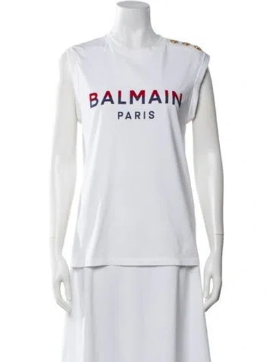 Pre-owned Balmain Graphic Print Crew Neck T-shirt In Neutrals