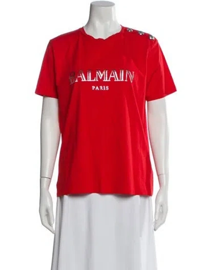 Pre-owned Balmain Graphic Print Crew Neck T-shirt In Orange