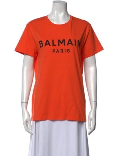 Pre-owned Balmain Graphic Print Crew Neck T-shirt In Orange