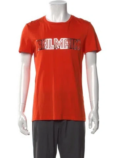 Pre-owned Balmain Graphic Print Crew Neck T-shirt In Orange