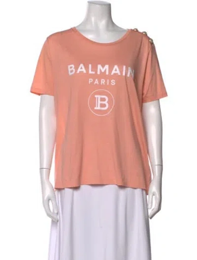 Pre-owned Balmain Graphic Print Crew Neck T-shirt In Orange/white