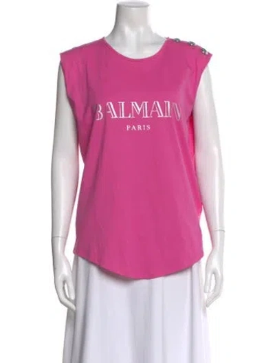 Pre-owned Balmain Graphic Print Crew Neck T-shirt In Pink