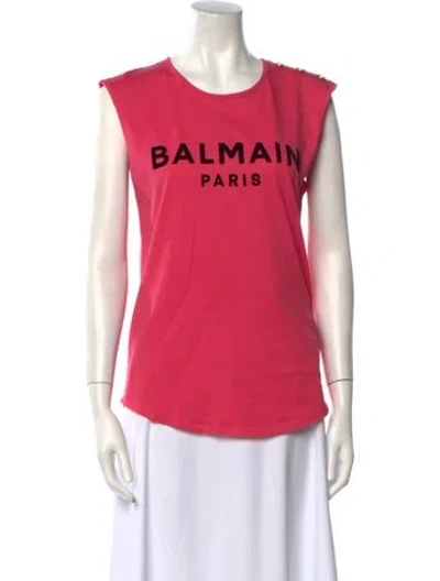 Pre-owned Balmain Graphic Print Crew Neck T-shirt In Pink