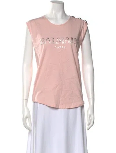 Pre-owned Balmain Graphic Print Crew Neck T-shirt In Pink