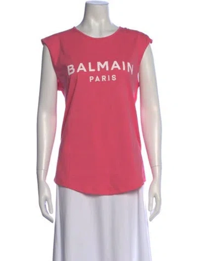 Pre-owned Balmain Graphic Print Crew Neck T-shirt In Pink