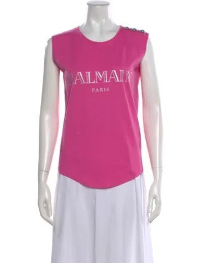 Pre-owned Balmain Graphic Print Crew Neck T-shirt In Pink