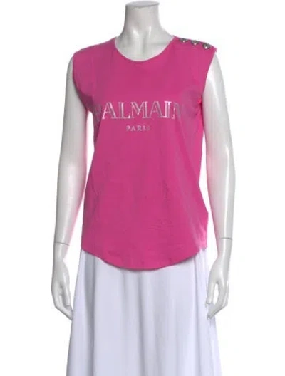 Pre-owned Balmain Graphic Print Crew Neck T-shirt In Pink