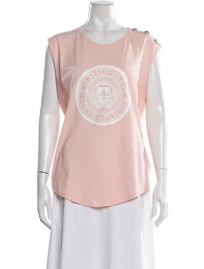 Pre-owned Balmain Graphic Print Crew Neck T-shirt In Pink
