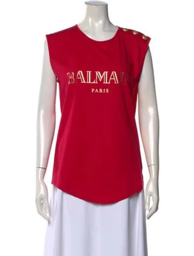 Pre-owned Balmain Graphic Print Crew Neck T-shirt In Pink