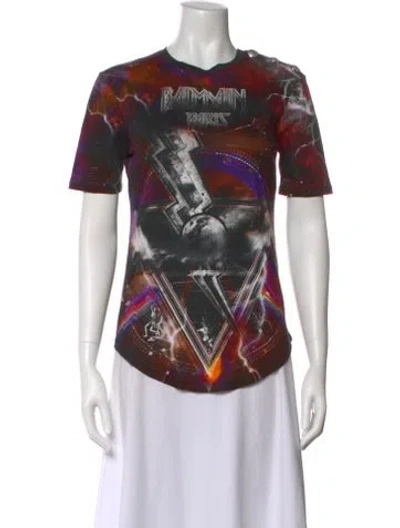 Pre-owned Balmain Graphic Print Crew Neck T-shirt In Purple