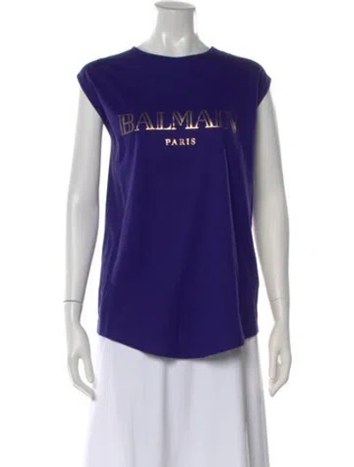 Pre-owned Balmain Graphic Print Crew Neck T-shirt In Purple