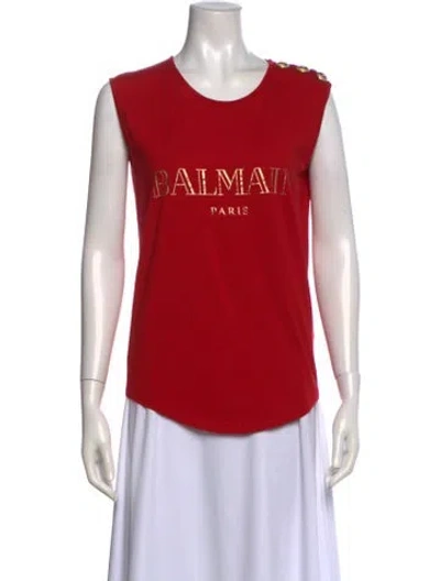 Pre-owned Balmain Graphic Print Crew Neck T-shirt In Red