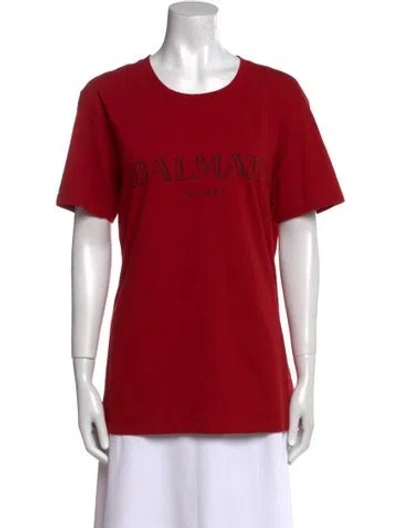 Pre-owned Balmain Graphic Print Crew Neck T-shirt In Red