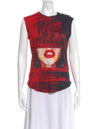 Pre-owned Balmain Graphic Print Crew Neck T-shirt In Red